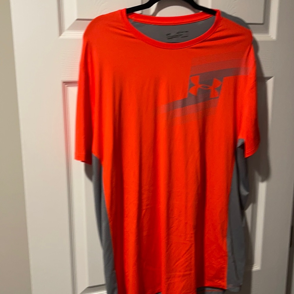 Orange and gray under armor shirt